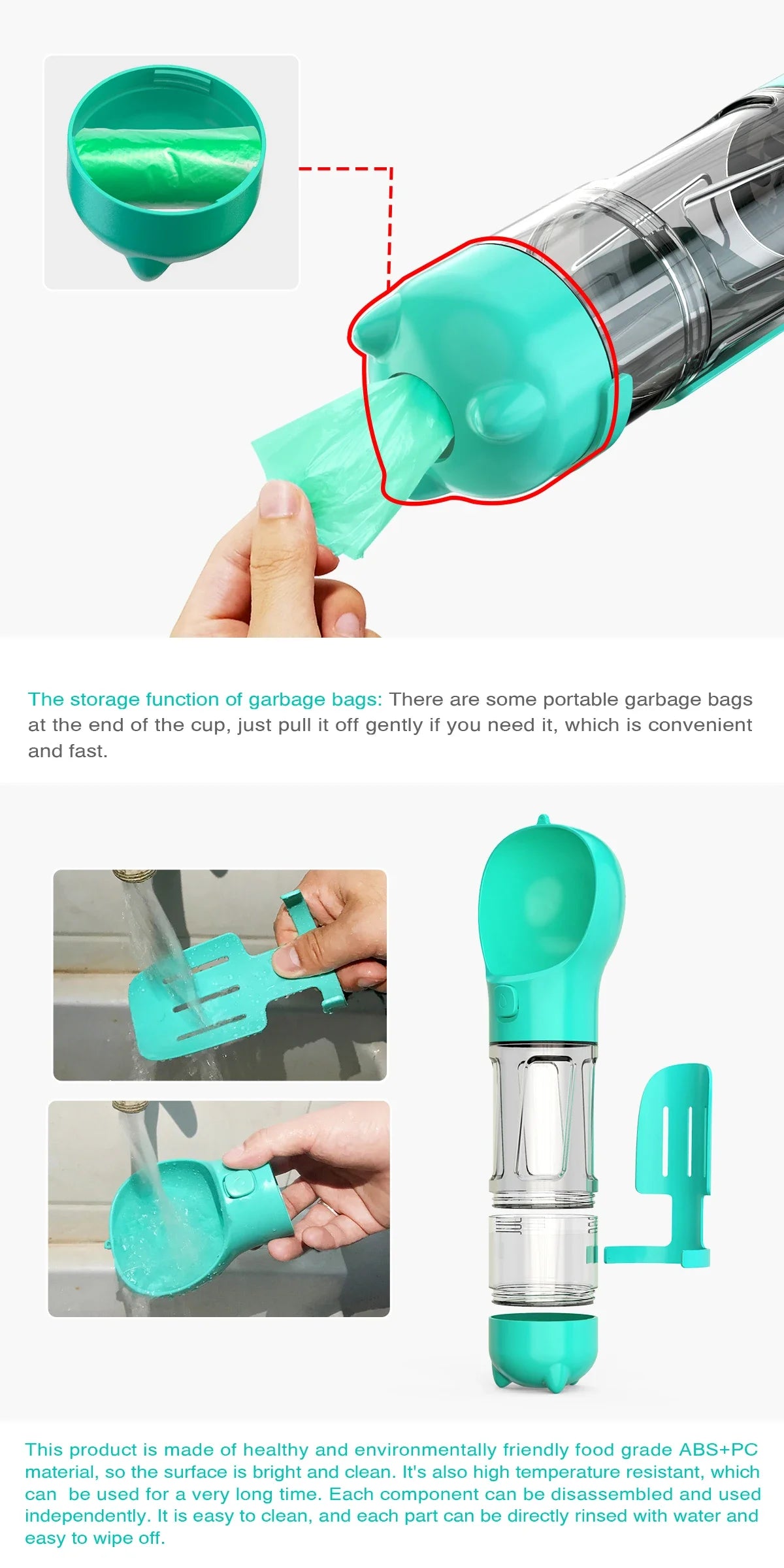 3-in-1 portable dog water bottle and food dispenser