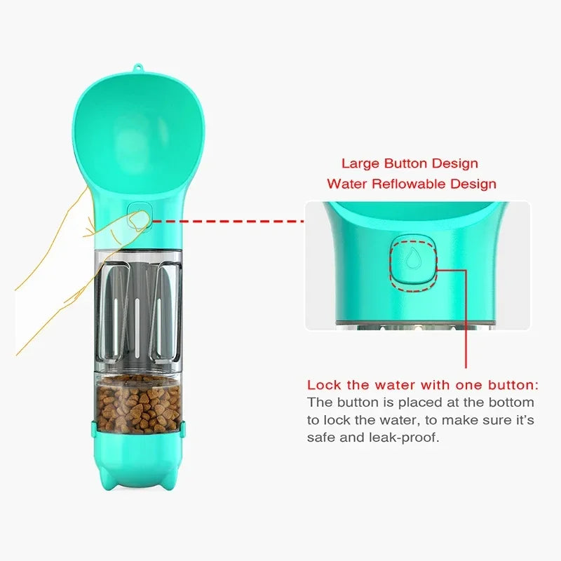 3-in-1 portable dog water bottle and food dispenser