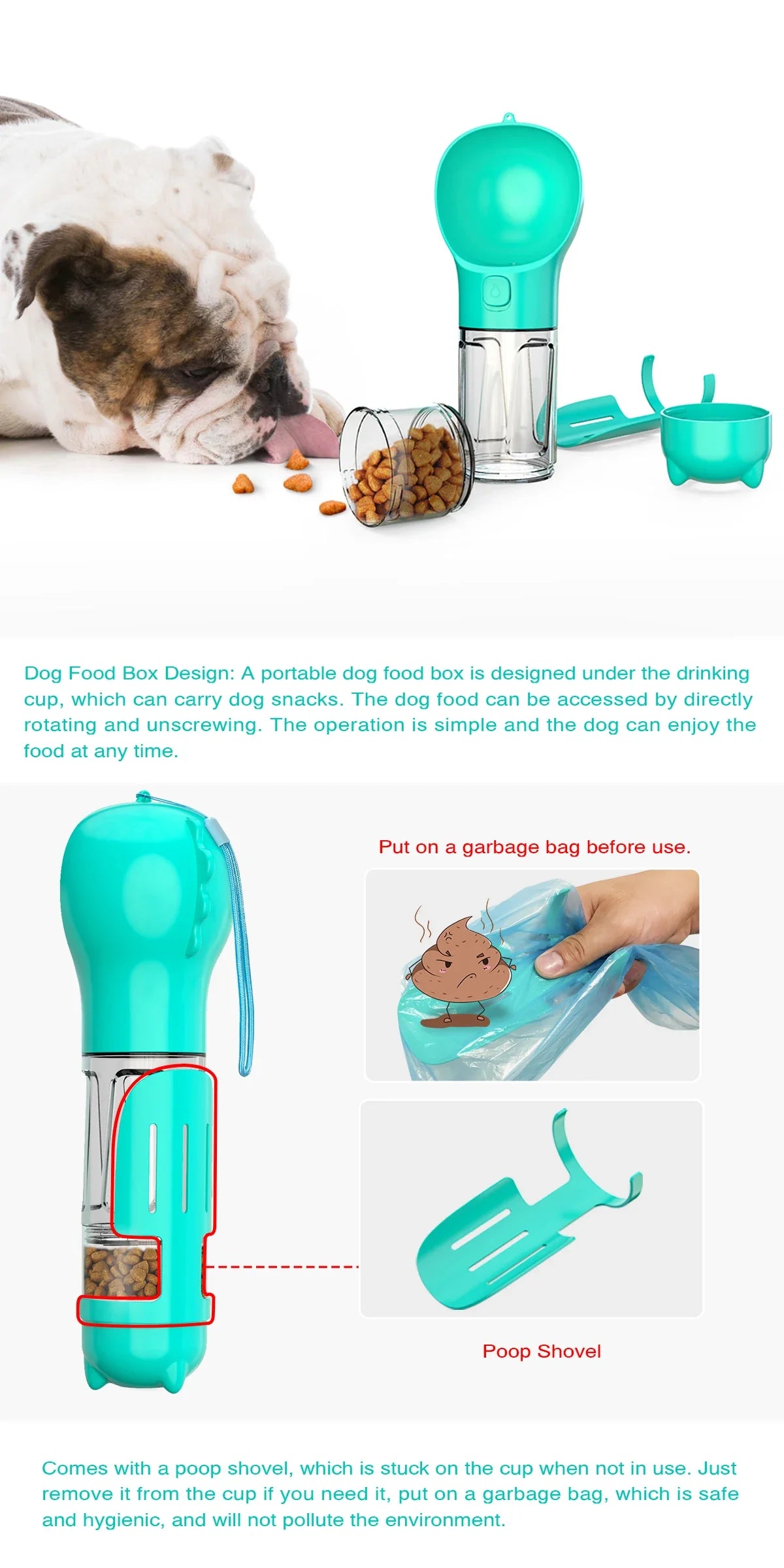 3-in-1 portable dog water bottle and food dispenser