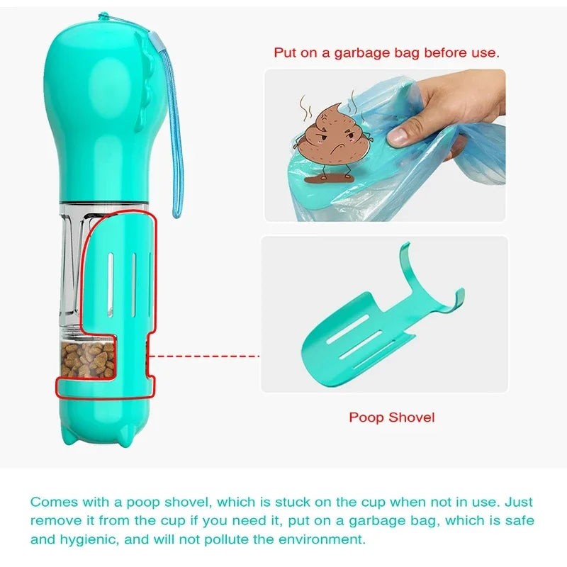 3-in-1 portable dog water bottle and food dispenser